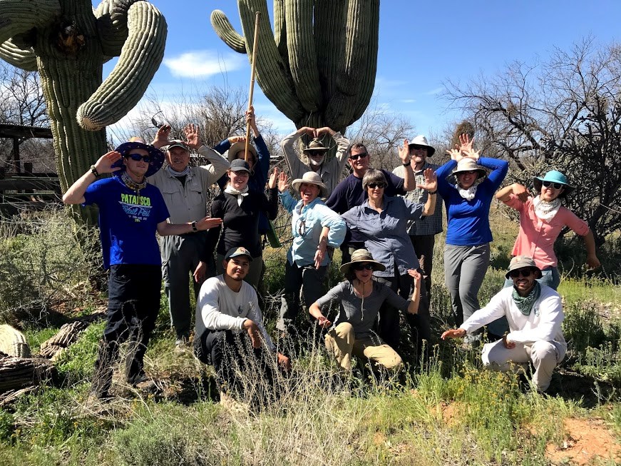 Adventure Scientists group photo saguaro pose