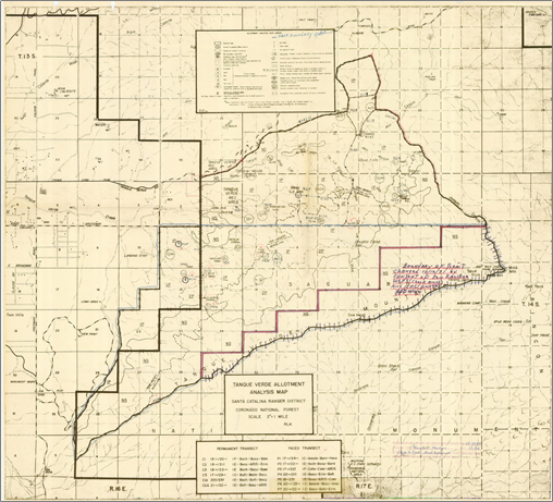 Map of Grazing allotments and fence on Tanque Verde Ridge