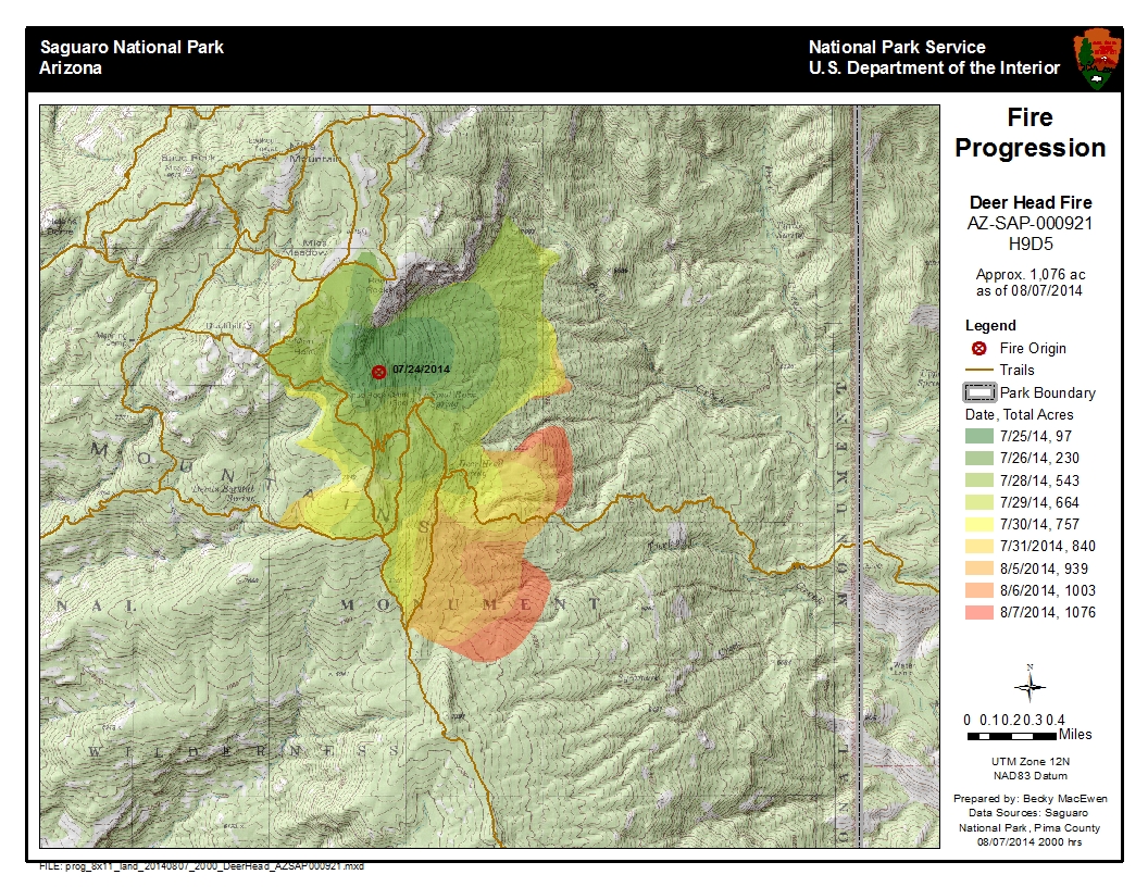 Deer Head Fire Progression Map - 08-08-2014
