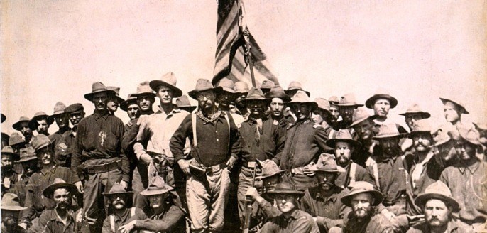 Colonel Theodore Roosevelt and the 'Rough Riders' regiment in July, 1898. Colonel Theodore Roosevelt and the 'Rough Riders' regiment in July, 1898.