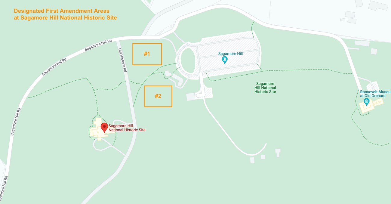 A map marking areas for First Amendment demonstration