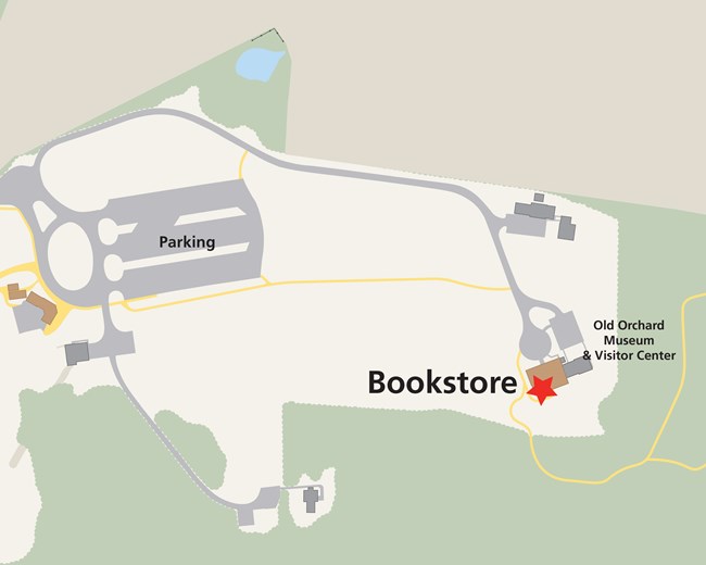A map of Sagamore Hill with a star marking the bookstore