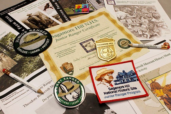 A variety of Junior Ranger booklets, badges, and patches from Sagamore Hill. A variety of Junior Ranger booklets, badges, and patches from Sagamore Hill.