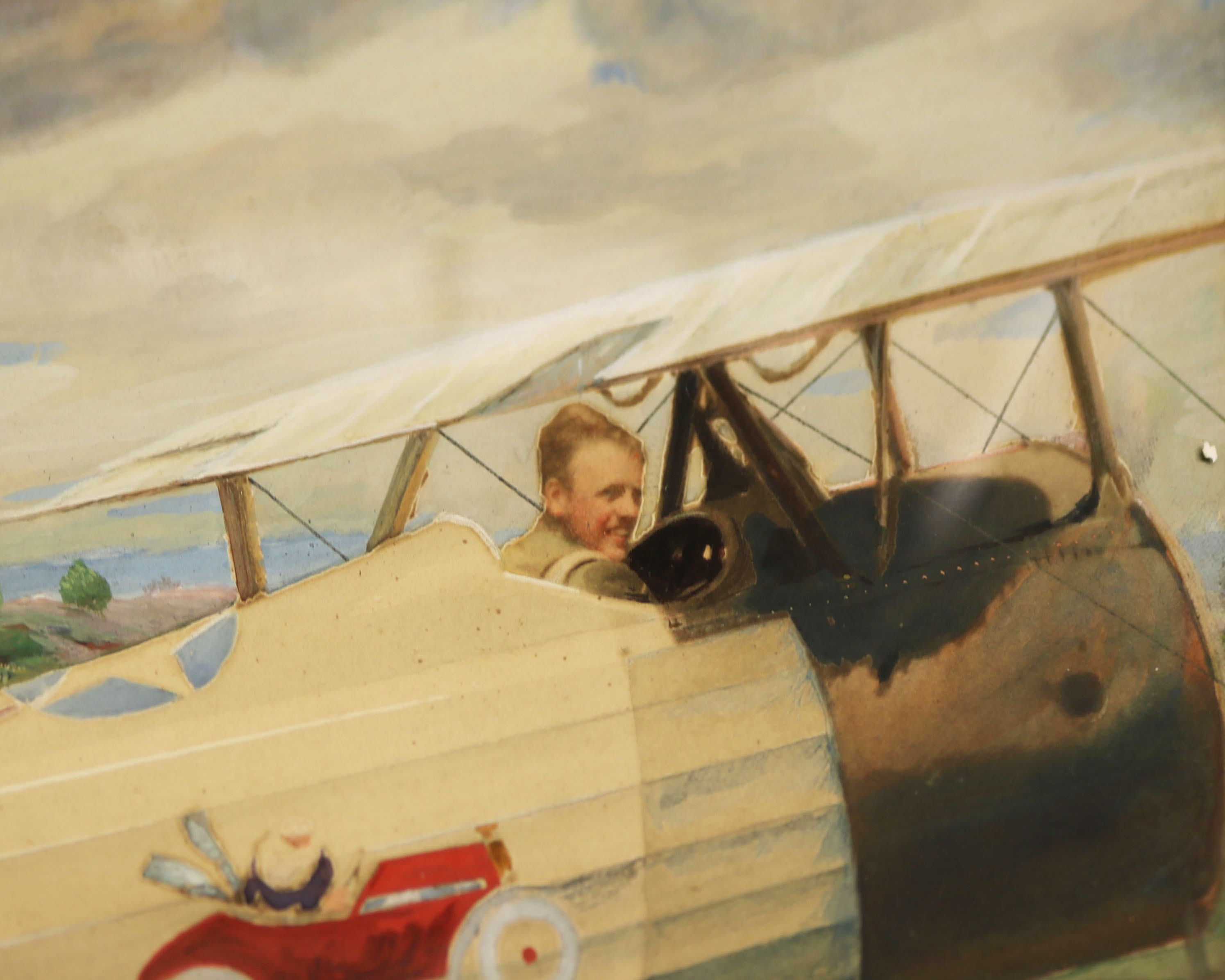 Painting of Quentin Roosevelt and his biplane.