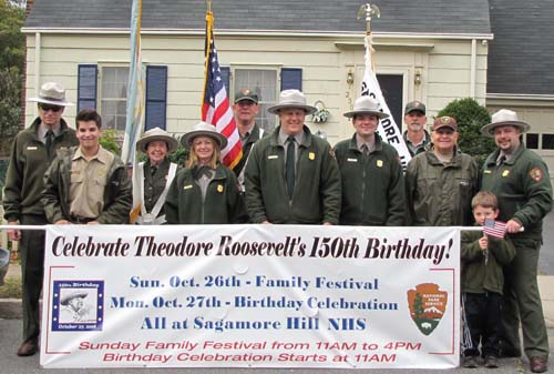 Sagamore Hill staff and volunteers pose before joining the TR parade in Oyster Bay.