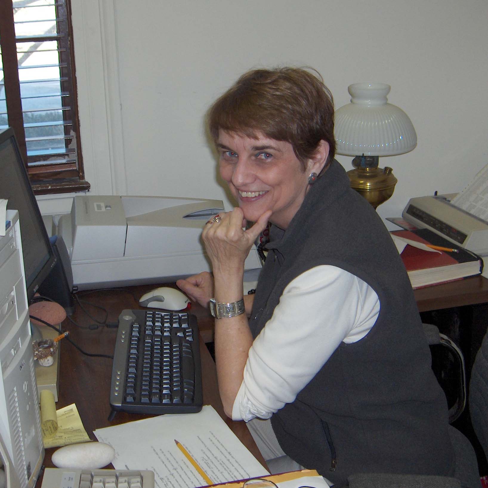 Author Toby Selda at work on her new book.