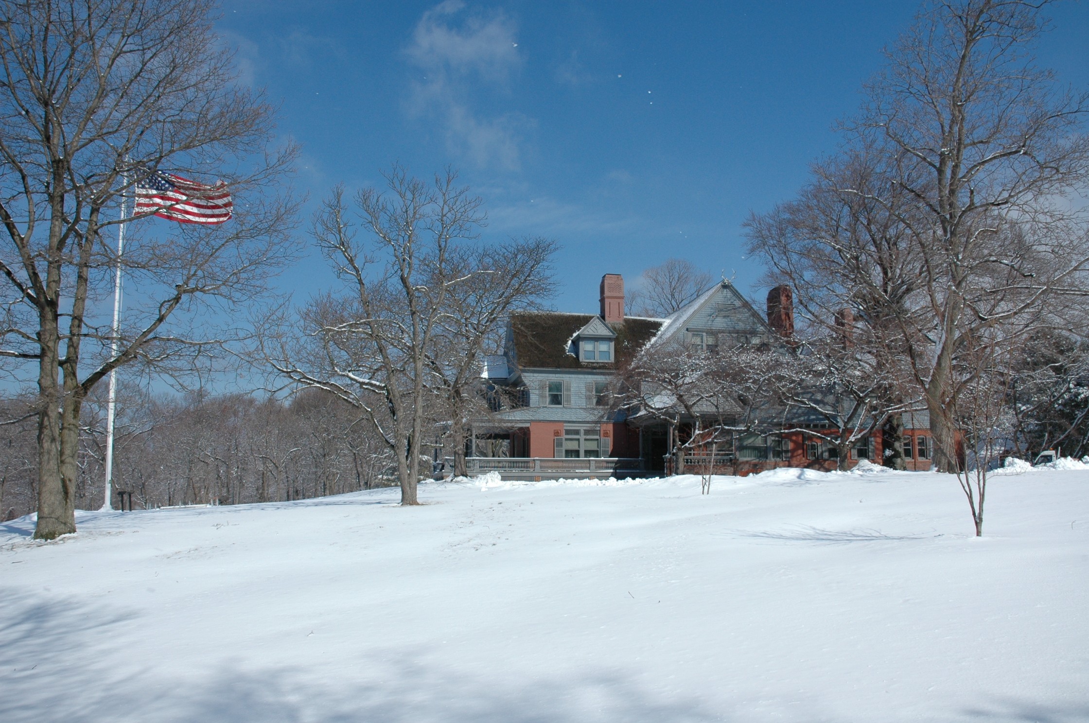 front view snow with flag march 05