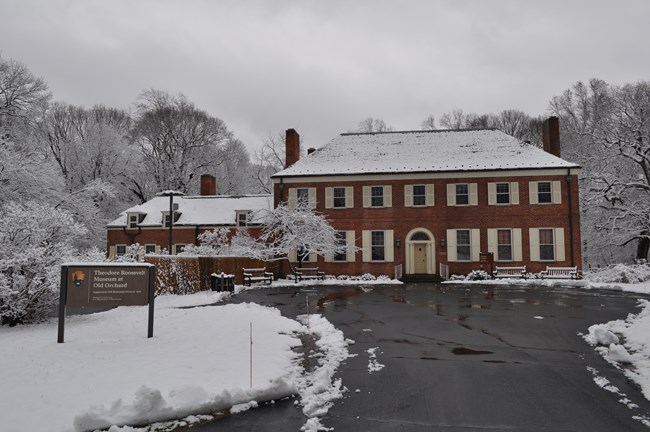 Old Orchard Museum covered in snow