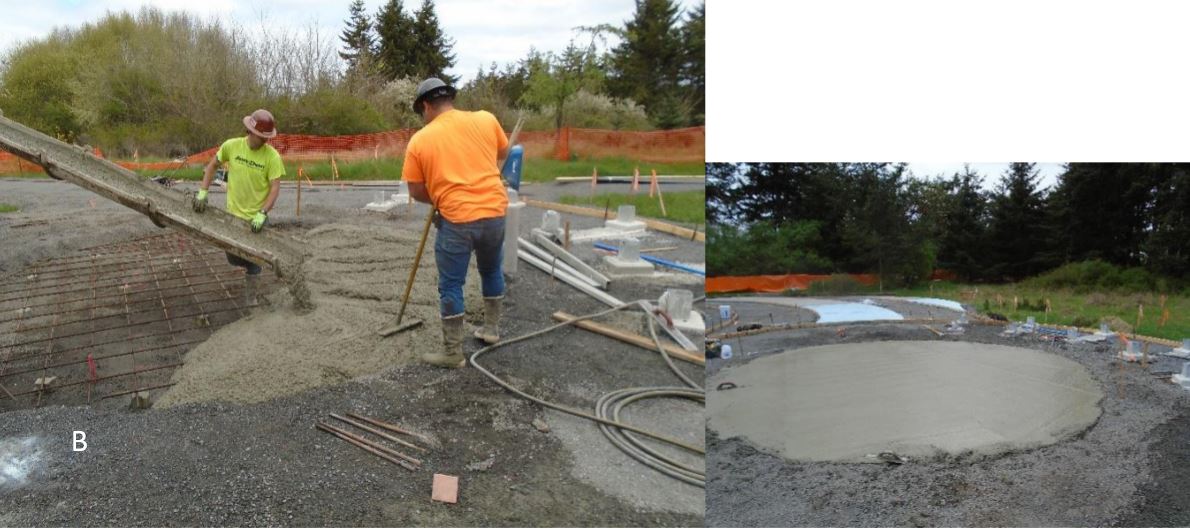 Concrete being poured for installation of brass pig