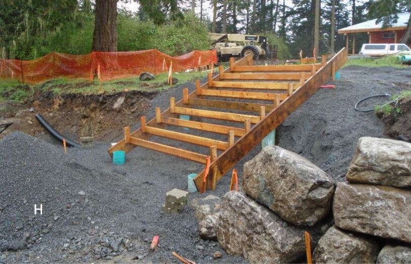 Parking lot connecting stairs form Forms for stairway connecting parking lots ready for concrete