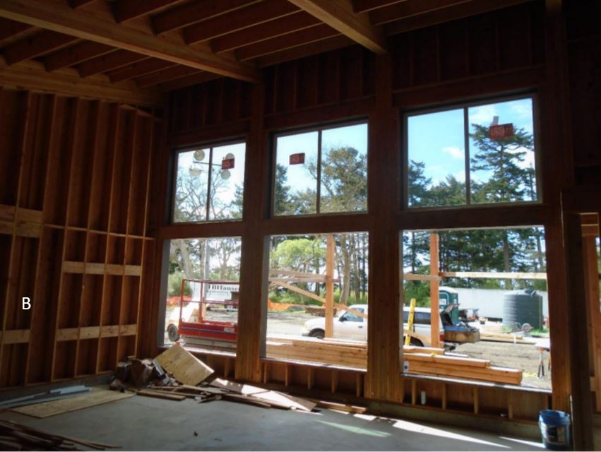 Interior view of clerestory window installation