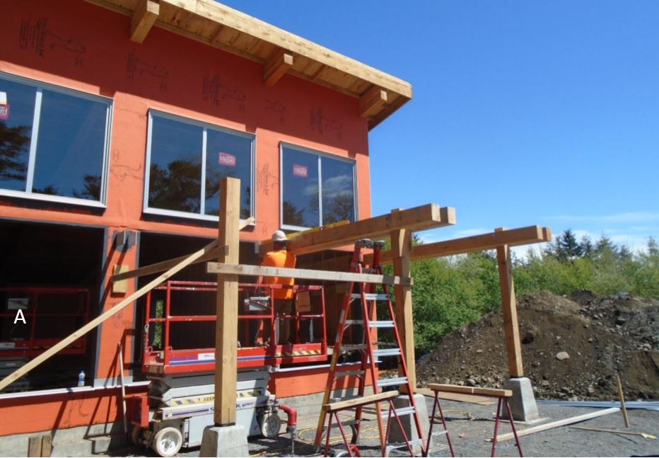 Trellis work being attached to building and support posts