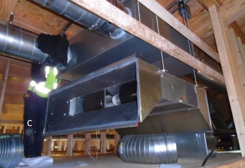 Fan coil and energy ventinator installation Ventinator installed and awaiting duct work