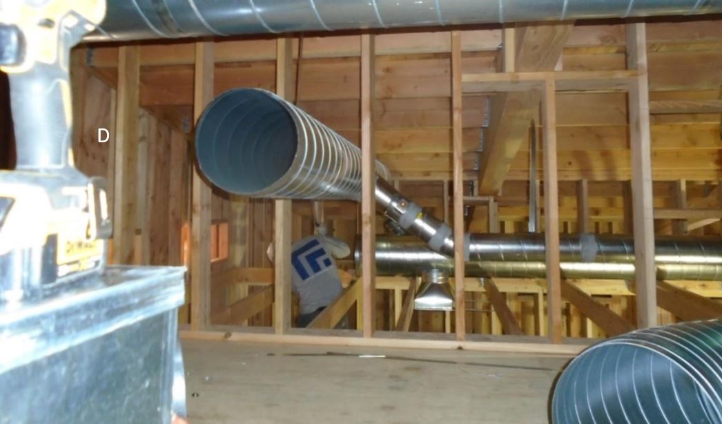Duct work installation has begun Duct work is being installed and routed throughout building