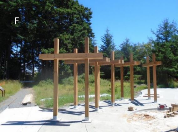 The trellis at interpretive plaza Trellis at the interpretive plaza is being installed