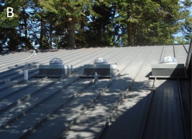 Exterior view of solar tube sky lights