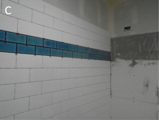 Tiling restrooms Wall of tile installed in restroom