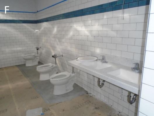 Restroom tiling and fixtures Restroom fixtures installed