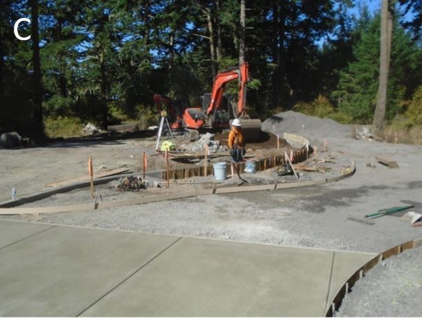 Worker preparing for a concrete curb pour