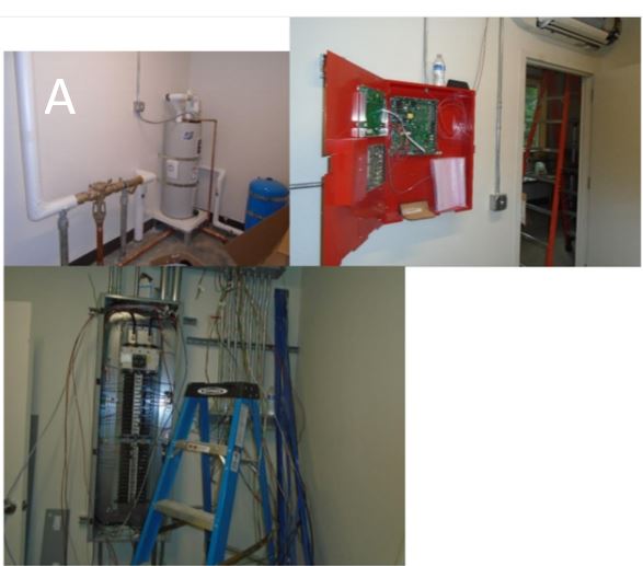 Installation of water heater, fire panel, and electrical panel