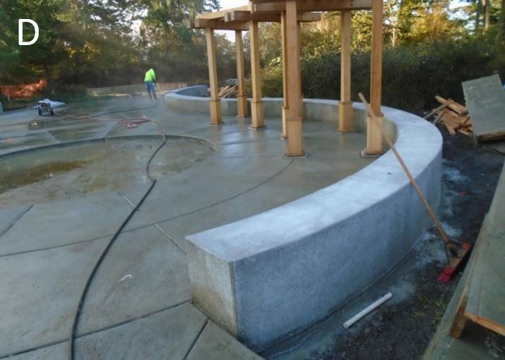 Completed knee wall at interpretive plaza