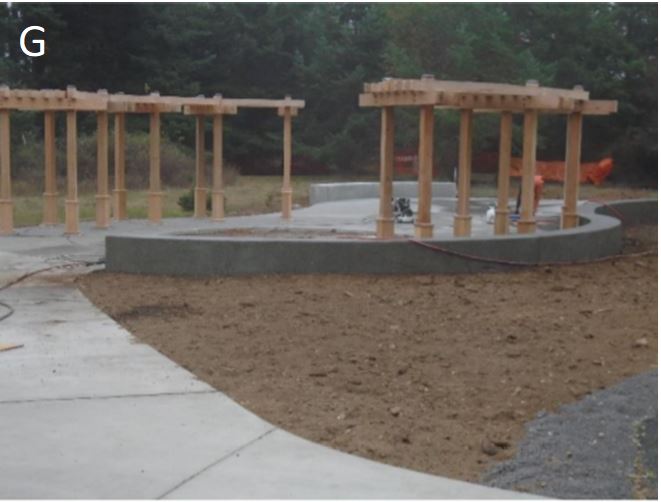 Groundwork around interpretive plaza is complete and awaits landscaping.