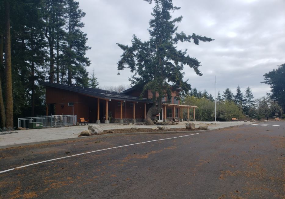 New visitor center from the north Wide angle of building from the north