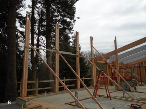 High posts are erected on south side to accept sheathing