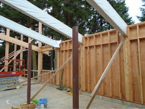 Roofing beams being installed