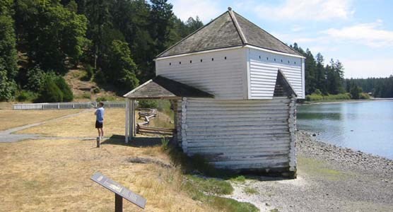 English Camp blockhouse with wayside in foreground