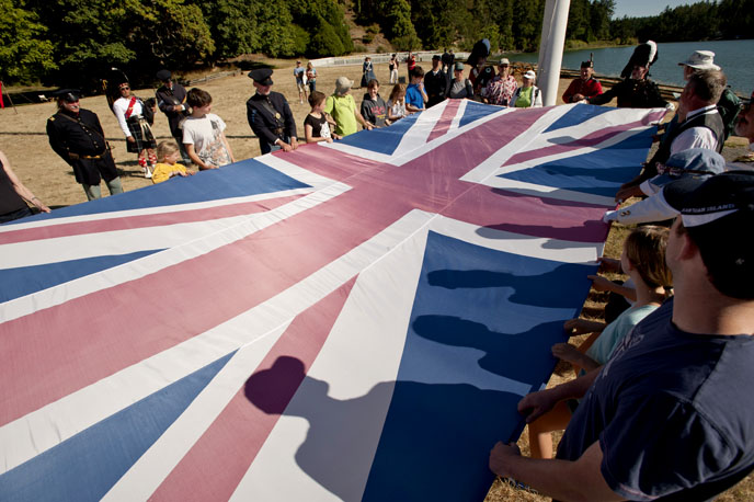 folding flag at encampment