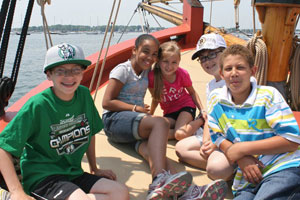 Students on the main deck of Schooner Fame