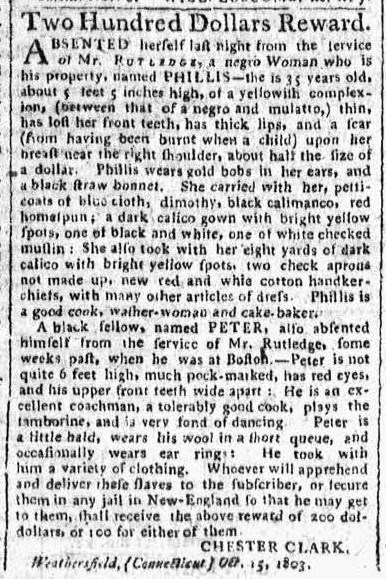 black and white scan of an 18th century newspaper ad