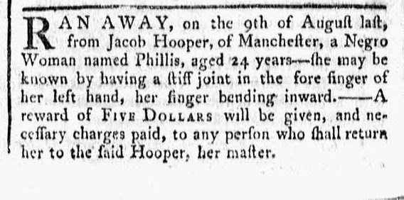 Black and white scan of a 18th century newspaper ad.