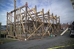 the frame of Pedrick Store house in place