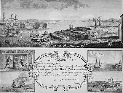 a membership certificate, showing scenes of Salem's maritime trades in 1797 a membership certificate, showing scenes of Salem's maritime trades in 1797