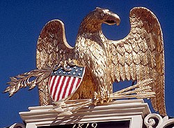 The carved eagle on the roof of the Custom House.