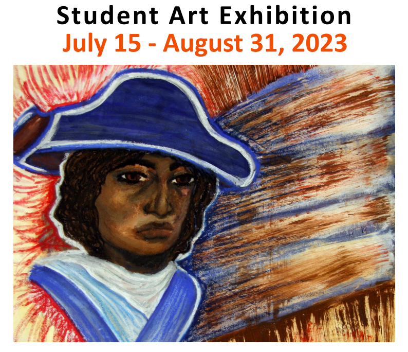 Student Art Exhibition A poster that reads "Student Art Exhibition." The poster features an illustration of an African American person in a historic hat.
