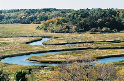 The Ipswich River winds through the Ipswich Marsh