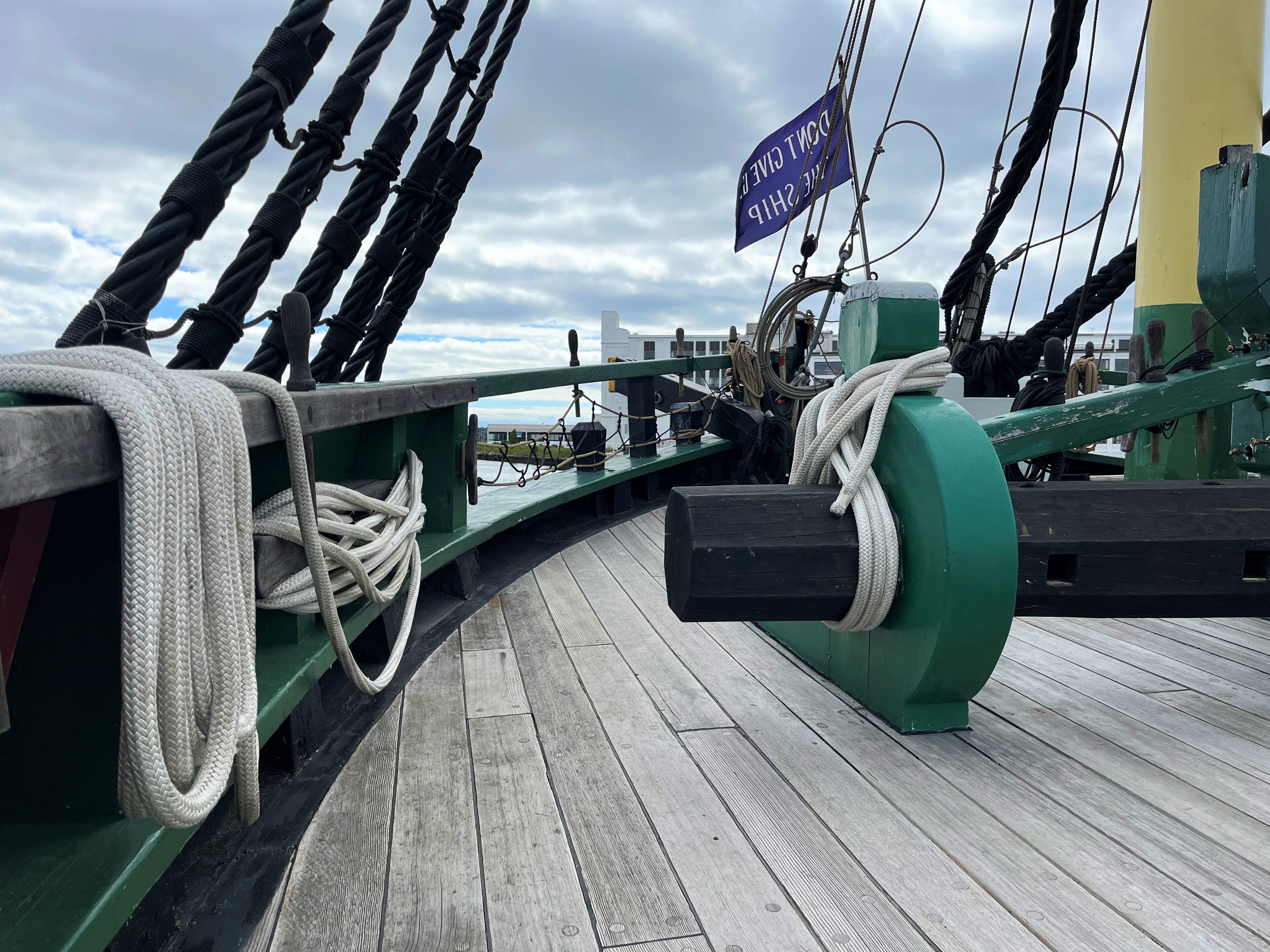 Port Bow on Ship wood decking and interior side of ship