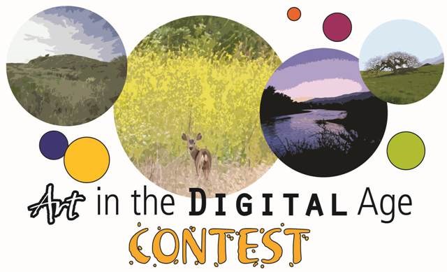 Art Contest Flyer graphic - 5 circles with different colors of different sizes surrounding 4 circles with various park landscapes in them. The words Art in the Digital Age Contest are along the bottom of the graphic beneath the circles. Art Contest Flyer graphic - 5 circles with different colors of different sizes surrounding 4 circles with various park landscapes in them. The words Art in the Digital Age Contest are along the bottom of the graphic beneath the circles.