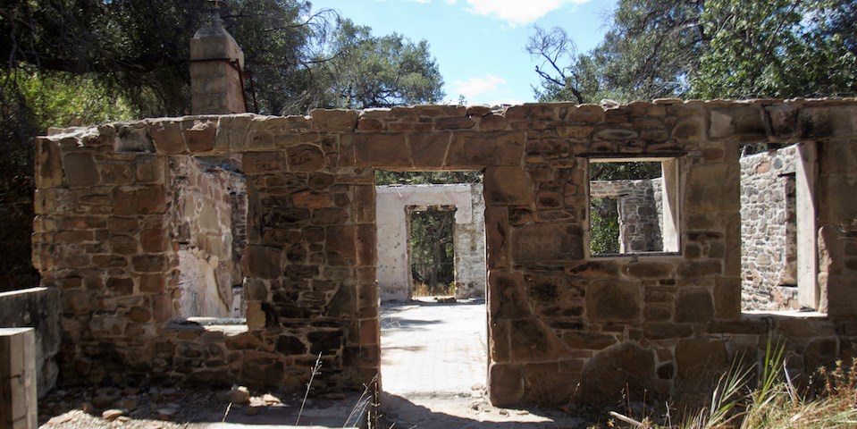 Stone walls and foundation of the historic Keller House
