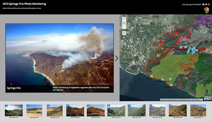 Screenshot of an interactive website with map and images of photo monitoring stations
