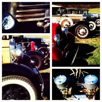 Vintage Ford Model A's line up at Paramount Ranch for a photo opportunity.