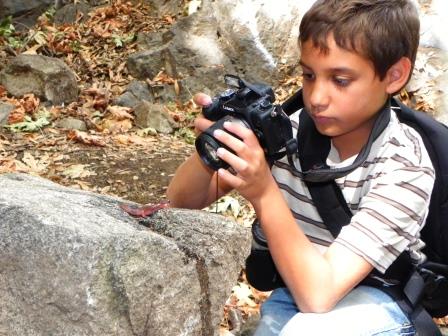 Nick Hess photographing a California newt.