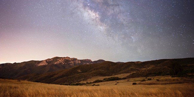 Boney Mountain under the star-studded night sky and the Milky Way