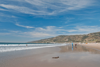 ZUMA BEACH, CALIFORNIA, USA - People on Zuma beach, public beach