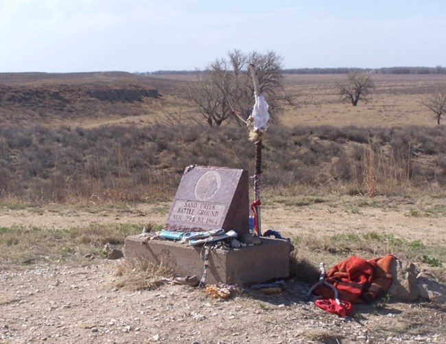 The 1950 granite Monument at Sand Creek Massacre NHS. The 1950 granite Monument at Sand Creek Massacre NHS.