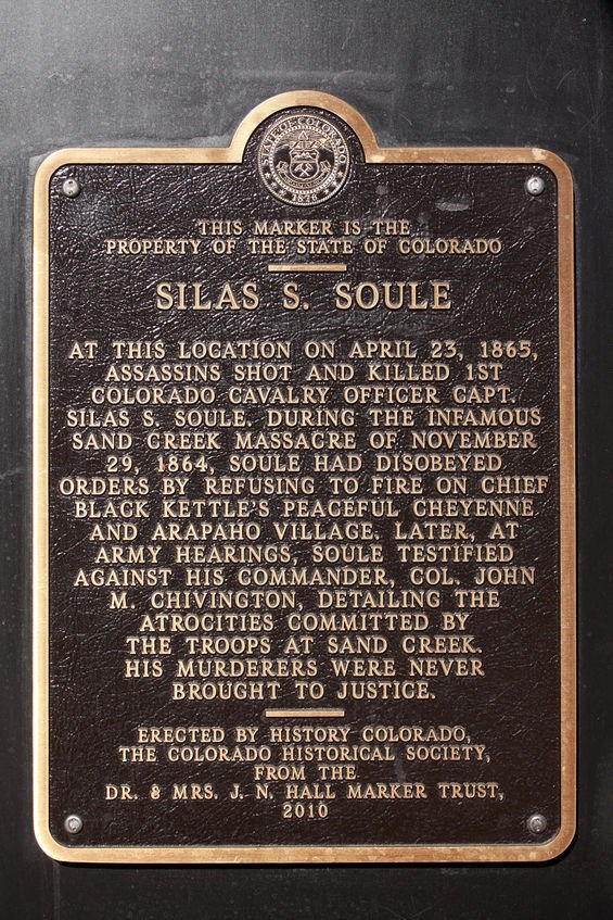 Marker to Silas Soule on 15th and Arapaho in Denver, Colorado.