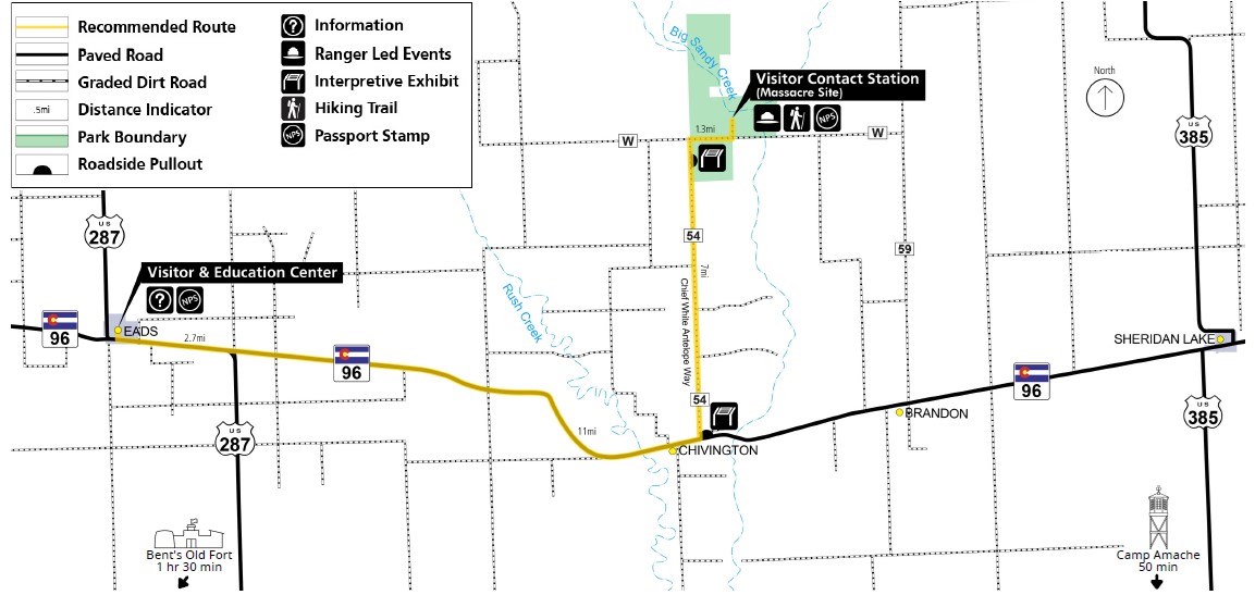 Map showing roads from Eads to the Massacre site